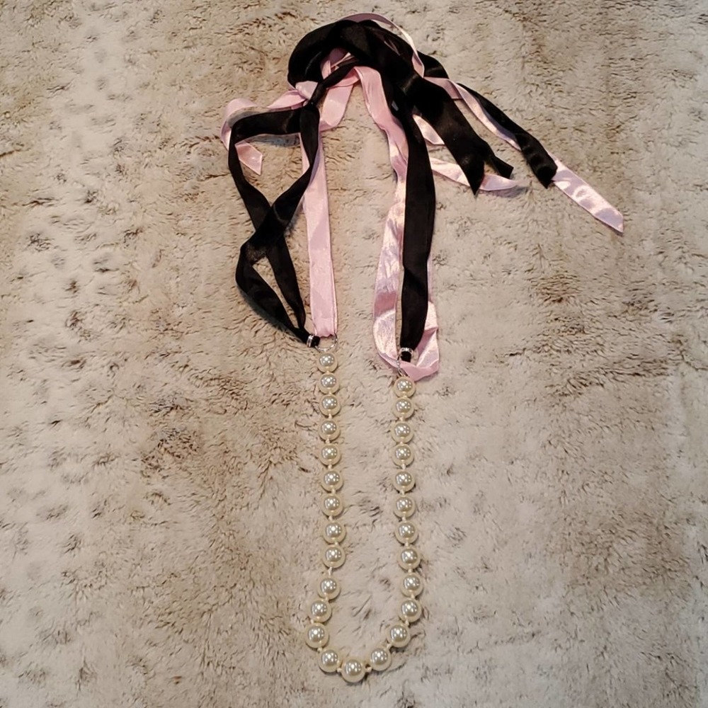 Boutique Long Faux Pearl Tied Accent Fashion Necklace